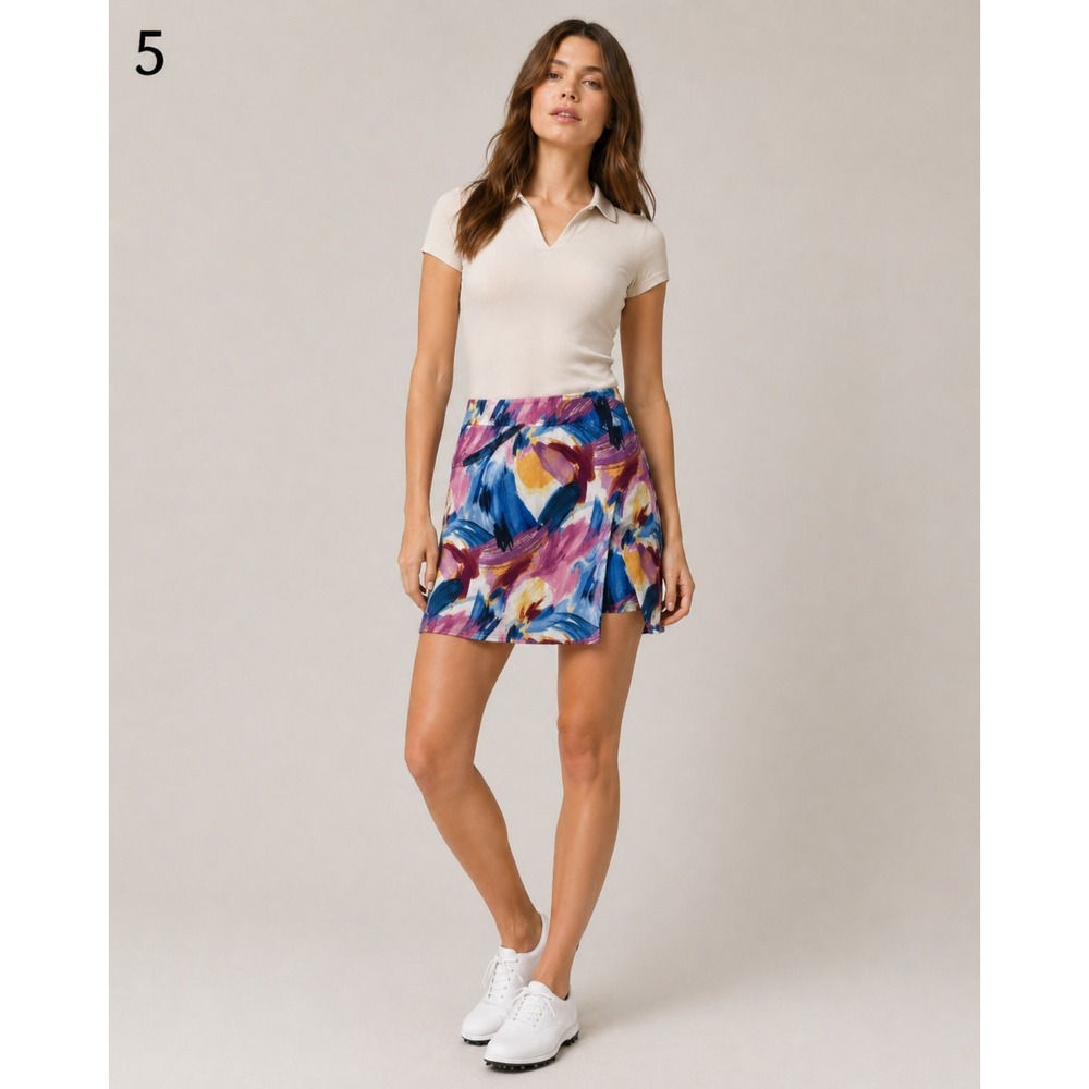 Chico's Neema Pleat Skort Womens 2 12 Multicolor Abstract Polyester Pockets NEW